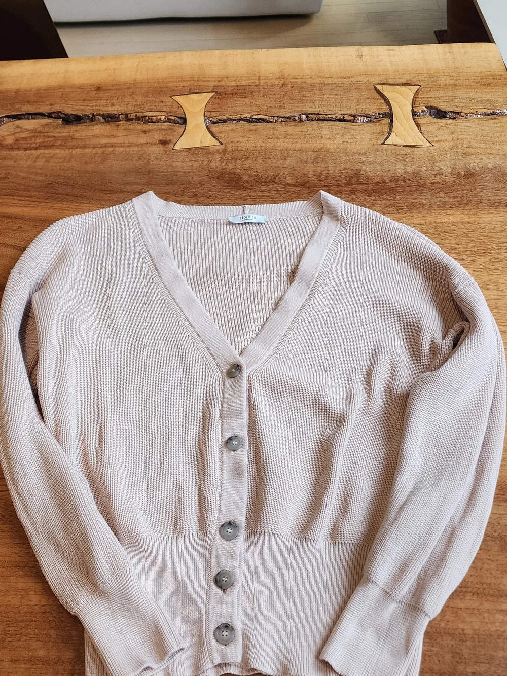 Peserico Light Beige V-Neck Button Front Cotton Cardigan Size XS IT38